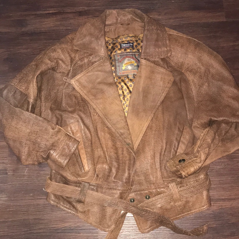 Wilson’s Leather Adventure Bound Original Vintage Brown Leather Jacket with Belt